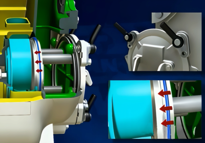 La rotation de 3 dents permet de repositionner la plaque d'usure avant à la distance idéale des aubes de la roue