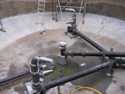 Bassin circulaire avec Rotamix, vue aérienne.